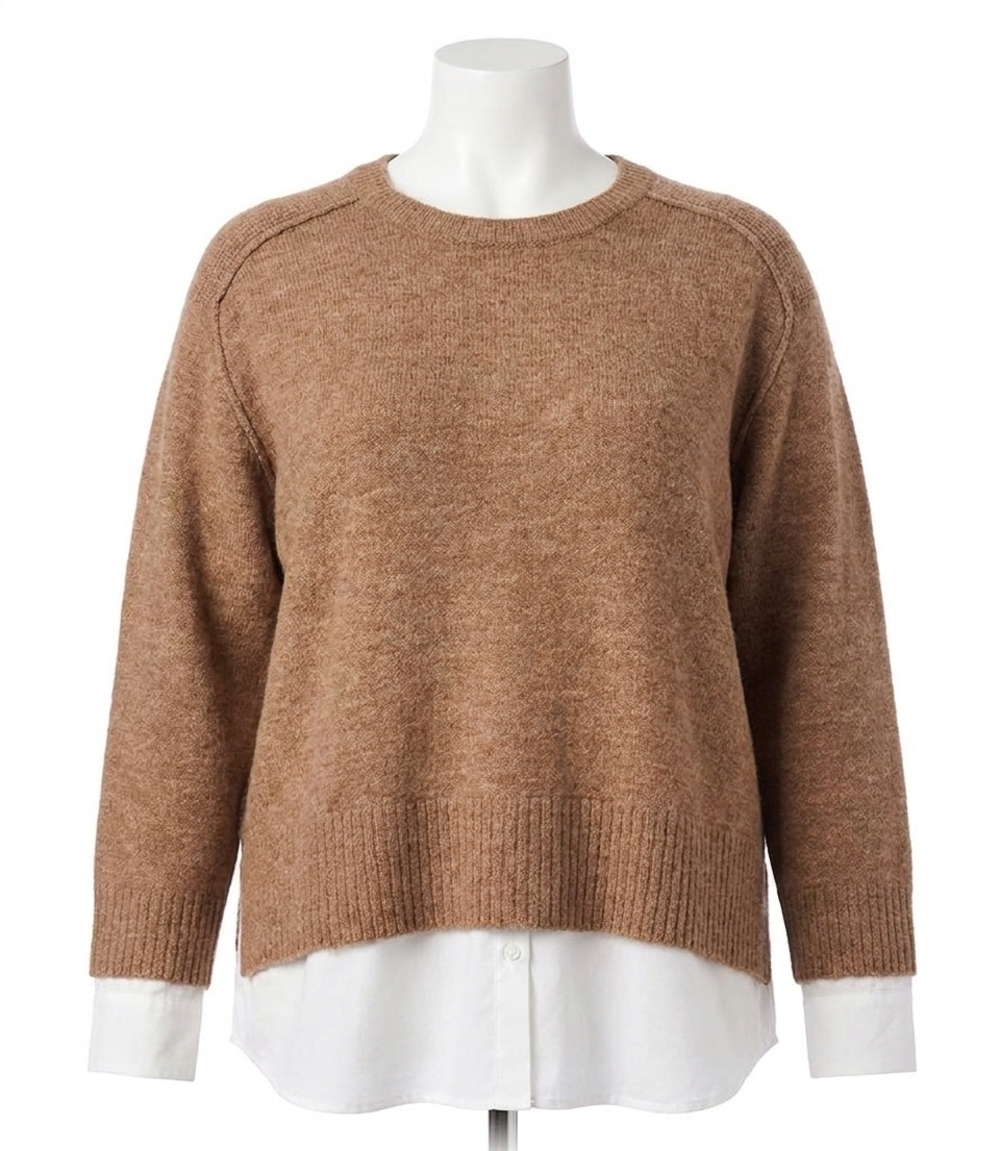 NEW KAREN KANE plus size layered crewneck sweater in wheat
